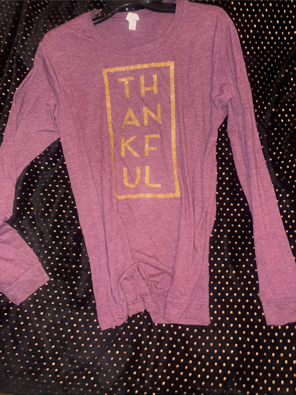Thanksigiving..Long-Sleeve Tee with Gold "THANKFUL" Graphic